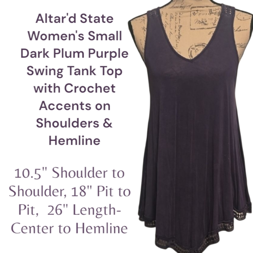 Altar'd State Purple Tank Top with Elegant Crochet Accents Women's Small EUC
